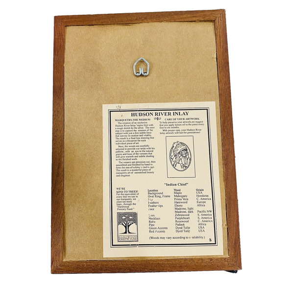 Wood Art Hudson River Inlay Wooden Marquetry Framed Indian Chief Signed Nelson - Picture 4 of 7